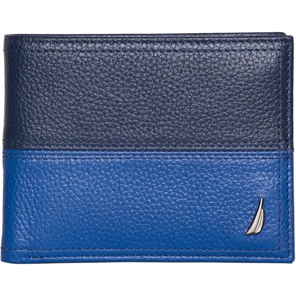Men's Cobalt Blue Bifold Leather Wallet  RFID Blocking ID Window Card Slots